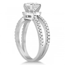 Diamond Halo Split Shank Engagement Ring 14k White Gold (0.46ct)