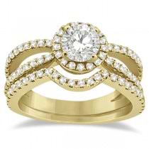 Diamond Halo Split Shank Engagement Bridal Set 14k Yellow Gold (0.67ct)