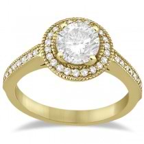 Milgrain Diamond Halo Bridal Set Ring & Band 14K Yellow Gold (0.56ct)
