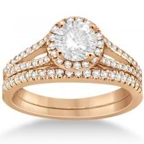 Angels Halo Diamond Engagement Ring & Wedding Band 14k Rose Gold