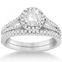 Angels Halo Pave Set Diamond Engagement Ring & Wedding Band Platinum