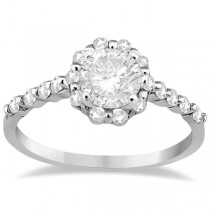 Halo Diamond Semi Eternity Engagement Ring 14K White Gold (0.36ct)
