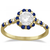 Diamond and Sapphire Halo Engagement Ring 14K Yellow Gold (0.64ct)