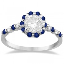 Diamond and Sapphire Halo Engagement Ring 18K White Gold (0.64ct)