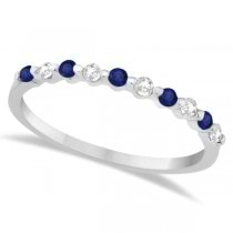 Diamond and Blue Sapphire Stackable Ring Band 14K White Gold (0.30ct)