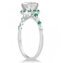Diamond and Emerald Halo Engagement Ring 14K White Gold (0.64ct)