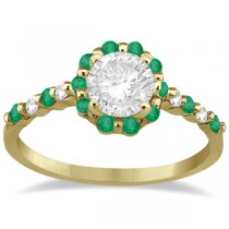 Diamond and Emerald Halo Engagement Ring 14K Yellow Gold (0.64ct)