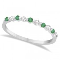 Diamond and Emerald Engagement Ring Bridal Set 14K White Gold (0.94ct)