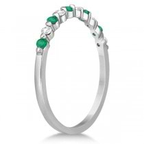 Diamond and Emerald Engagement Ring Bridal Set 14K White Gold (0.94ct)