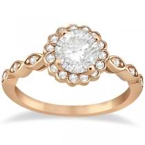 Floral Diamond Halo Bridal Set Ring & Band 18k Rose Gold (0.36ct)