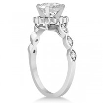 Floral Diamond Halo Bridal Set Ring and Wedding Band Platinum (0.36ct)