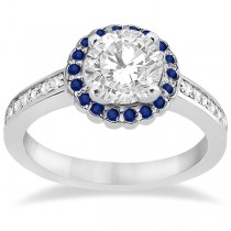 Halo Diamond and Blue Sapphire Engagement Ring 14k White Gold (0.62ct)