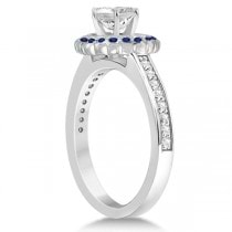 Halo Diamond & Blue Sapphire Bridal Ring Set Platinum (0.83ct)