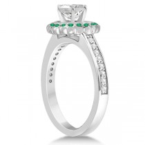 Halo Diamond and Emerald Engagement Ring 14k White Gold (0.62ct)