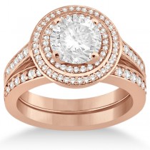 Double Halo Engagement Ring & Wedding Band 14k Rose Gold (0.67ct)