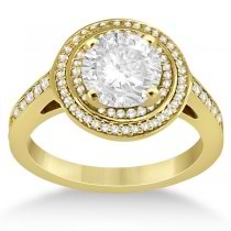 Double Halo Engagement Ring & Wedding Band 18k Yellow Gold (0.67ct)