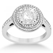 Double Halo Engagement Ring & Band w/ Diamonds Platinum (0.67ct)