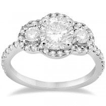 Diamond Halo Three Stone Engagement Ring 18K White Gold (0.60ct)