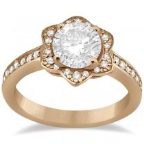 Halo Diamond Star Engagement Ring Wedding Set 14K Rose Gold (0.48ct)