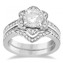 Halo Diamond Star Engagement Ring Wedding Set 14K White Gold (0.48ct)