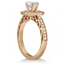 Pave Diamond Halo Carved Engagement Ring 14K Rose Gold (0.31ct)