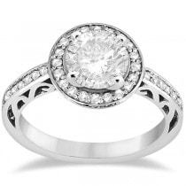 Pave Diamond Halo Carved Engagement Ring 14K White Gold (0.31ct)
