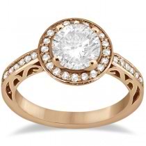 Pave Diamond Halo Carved Engagement Ring 18K Rose Gold (0.31ct)