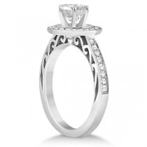 Diamond Halo Carved Engagement and Wedding Ring 14K White Gold (0.53ct)