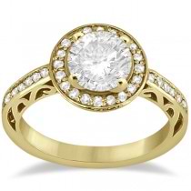 Diamond Halo Carved Engagement & Wedding Ring 14K Yellow Gold (0.53ct)