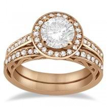Diamond Halo Carved Engagement and Wedding Ring 18K Rose Gold (0.53ct)