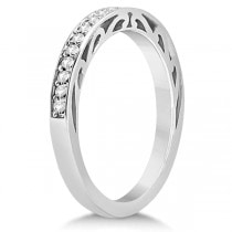 Carved Semi-Eternity Diamond Wedding Ring 14K White Gold (0.22ct)