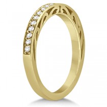 Carved Semi-Eternity Diamond Wedding Ring 14K Yellow Gold (0.22ct)