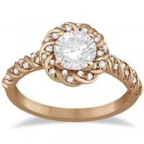 Diamond Halo Rope Engagement Ring Setting 18k Rose Gold (0.27ct)
