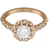 Diamond Halo Rope Engagement Ring Setting 18k Rose Gold (0.27ct)