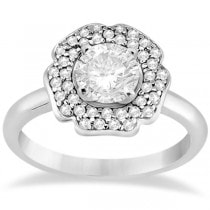 Halo Diamond Flower Engagement Ring Setting 14k White Gold (0.30ct)