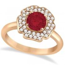 Halo Diamond Flower Ruby Engagement Ring 14k Rose Gold (1.30ct)