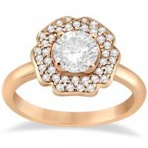 Halo Diamond Floral Engagement Ring and Band 18k Rose Gold (0.48ct)