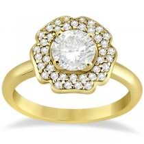 Halo Diamond Floral Engagement Ring and Band 18k Yellow Gold (0.48ct)