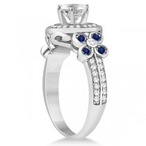 Diamond & Blue Sapphire Floral Halo Engagement Ring 14k White Gold (0.35ct)