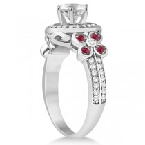 Diamond & Ruby Floral Halo Engagement Ring 14k White Gold (0.35ct)