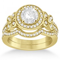 Diamond Flower Engagement Ring & Band Bridal Set 14k Y. Gold (0.51ct)