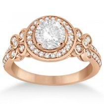 Diamond Flower Engagement Ring & Band Bridal Set 18k Rose Gold (0.51ct)