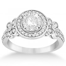 Diamond Flower Engagement Ring & Band Bridal Set 18k W. Gold (0.51ct)