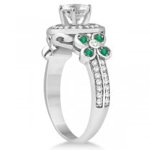 Diamond & Emerald Floral Bridal Set Setting 14k White Gold (0.51ct)