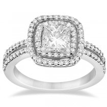 Double Halo Diamond Square Engagement Ring 14K White Gold (0.50ct)