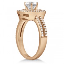 Double Halo Diamond Engagement Ring Bridal Set 14K Rose Gold (0.64ct)