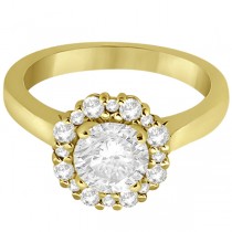 Diamond Halo Engagement Ring 18K Yellow Gold Prong Setting (0.32ct)