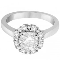 Halo Diamond Engagement Ring & Band Bridal Set 14k White Gold (0.51ct)