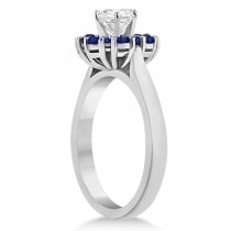 Prong Set Halo Blue Sapphire Engagement Ring 14k White Gold (0.68ct)