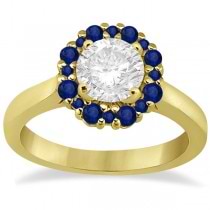 Prong Set Halo Blue Sapphire Engagement Ring 14k Yellow Gold (0.68ct)